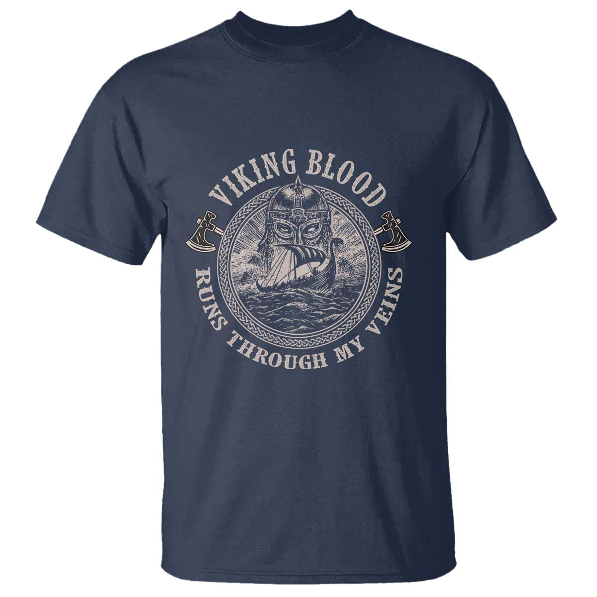 Viking Blood T Shirt Runs Through My Veins TS09 Navy Print Your Wear