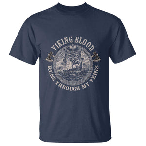 Viking Blood T Shirt Runs Through My Veins TS09 Navy Print Your Wear