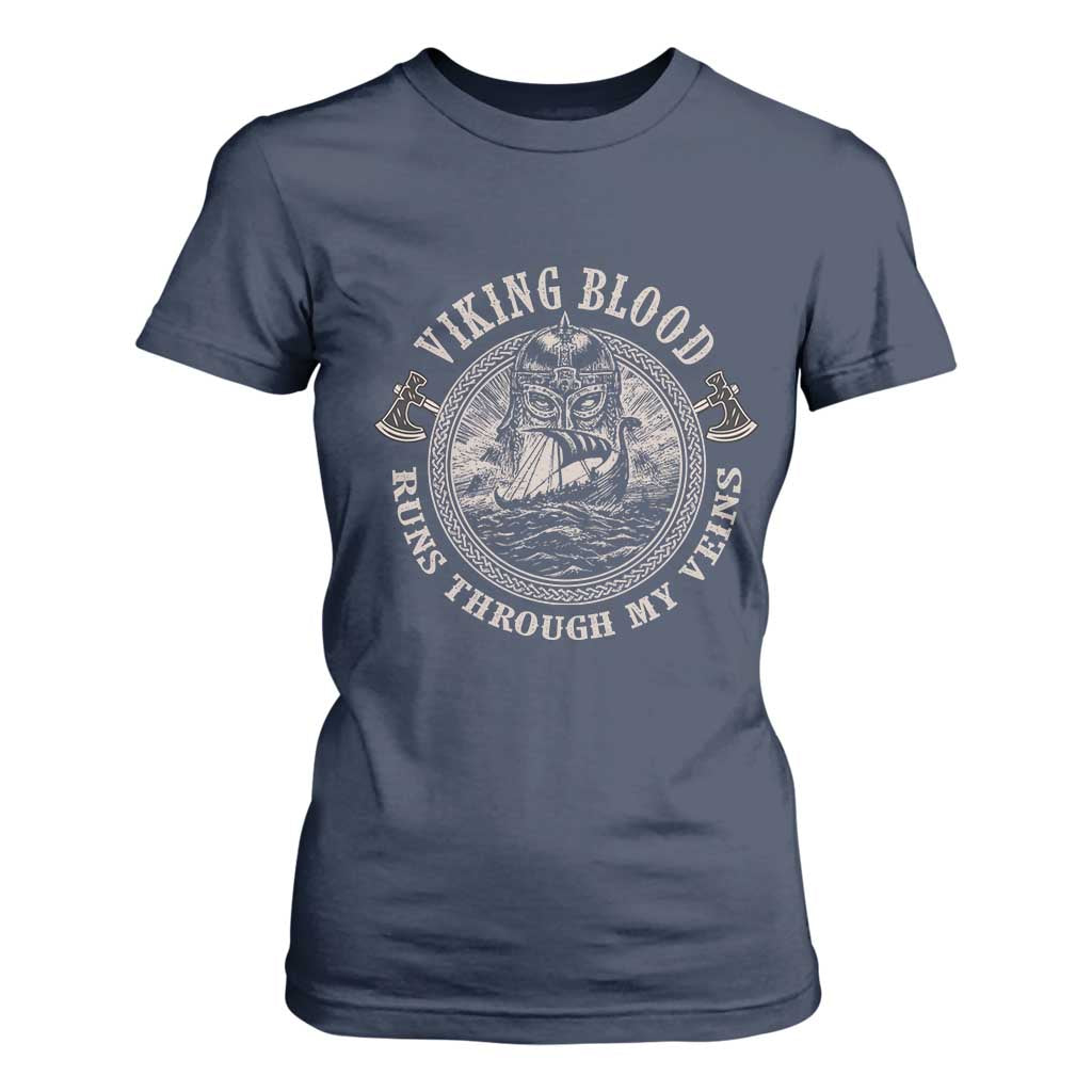 Viking Blood T Shirt For Women Runs Through My Veins TS09 Navy Print Your Wear