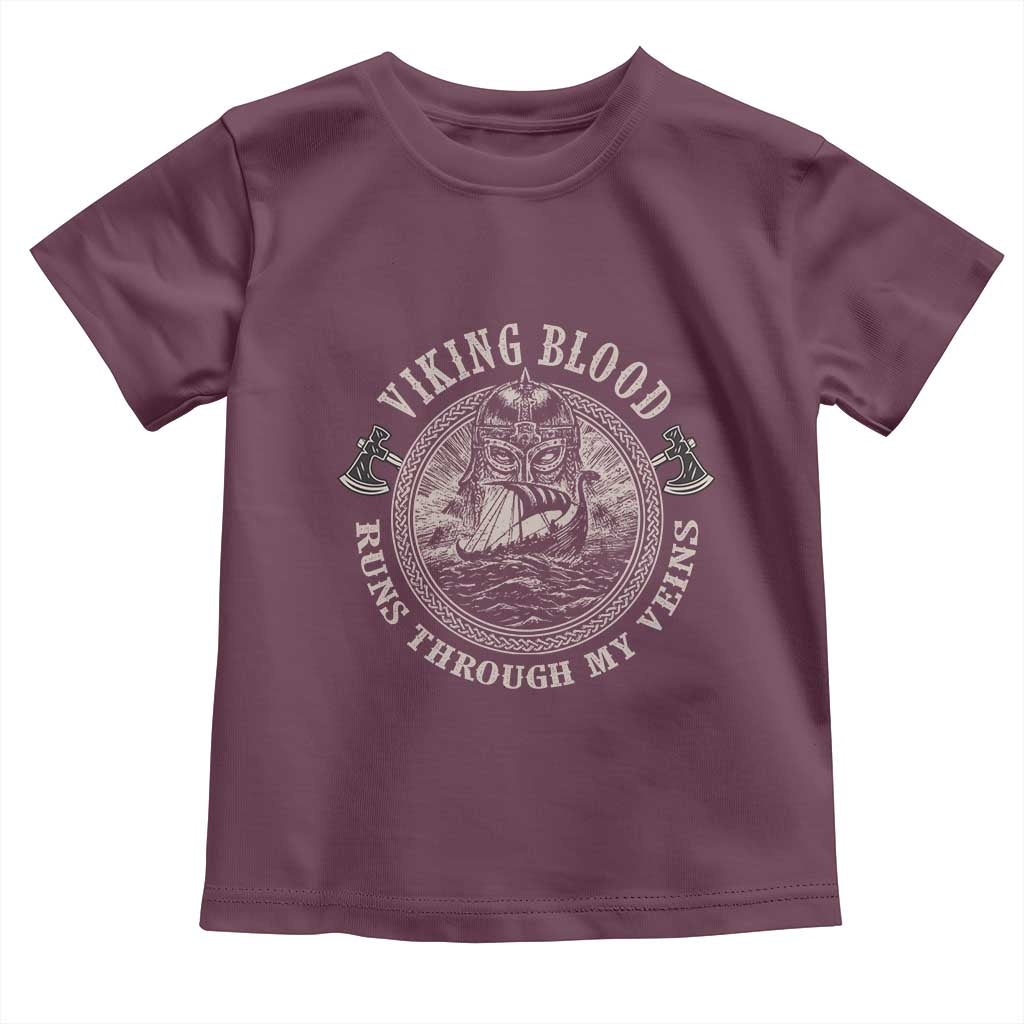 Viking Blood Toddler T Shirt Runs Through My Veins TS09 Maroon Print Your Wear