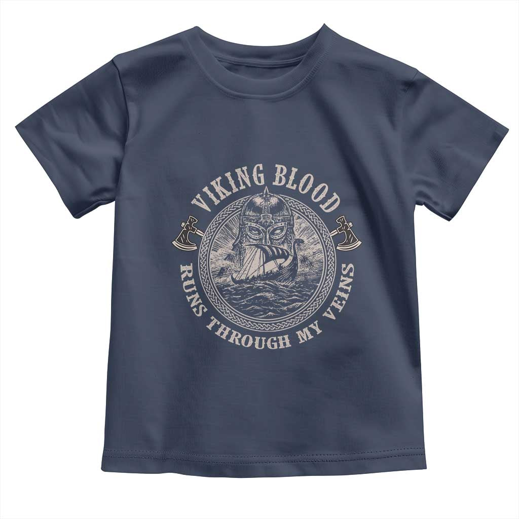 Viking Blood Toddler T Shirt Runs Through My Veins TS09 Navy Print Your Wear