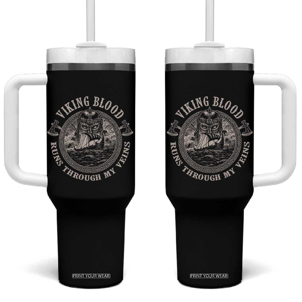 Viking Blood Tumbler With Handle Runs Through My Veins TS09 One Size: 40 oz Black Print Your Wear