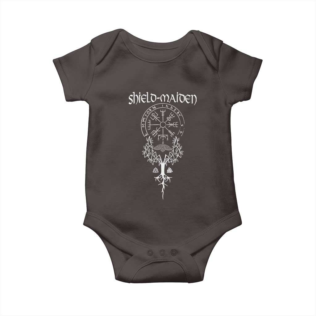 Shield Maiden Baby Onesie Female Warrior Scandinavian Folklore Mythology TS09 Dark Chocolate Print Your Wear