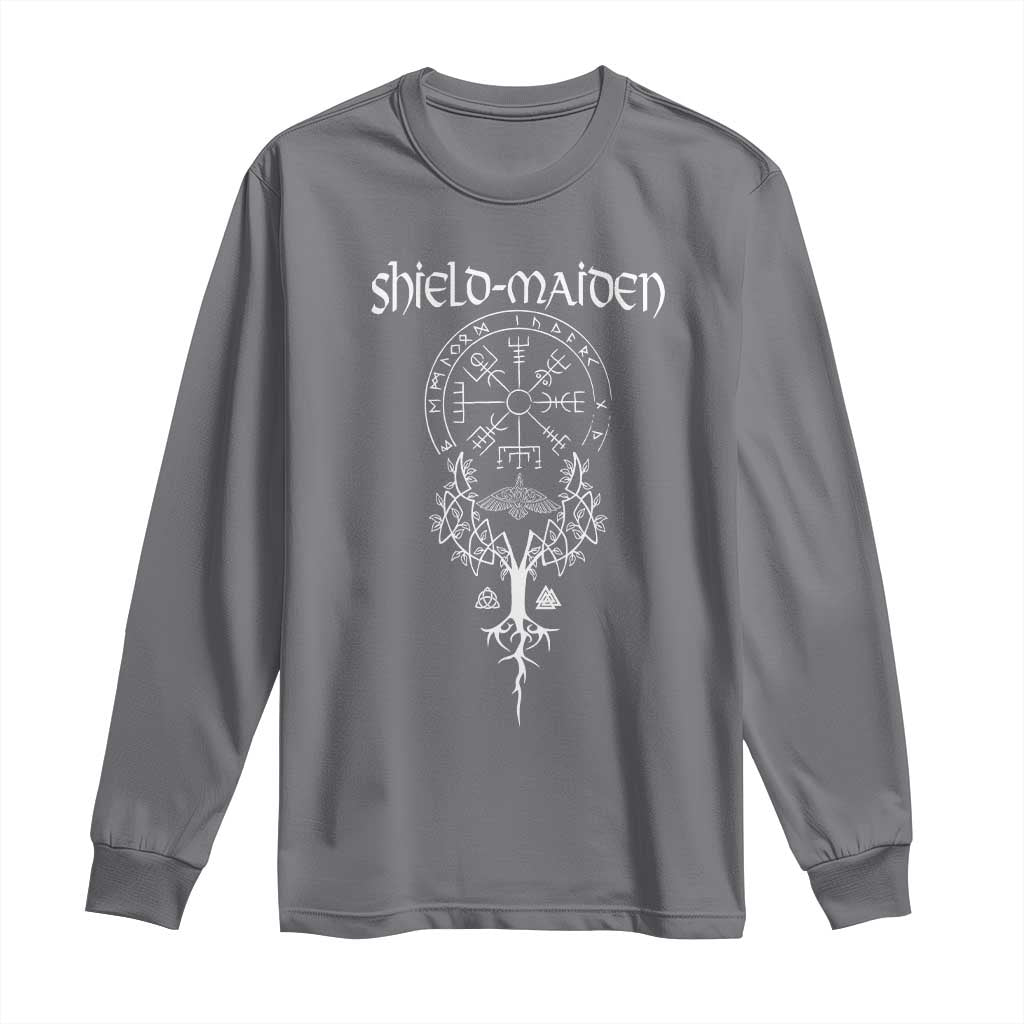 Shield Maiden Long Sleeve Shirt Female Warrior Scandinavian Folklore Mythology TS09 Charcoal Print Your Wear