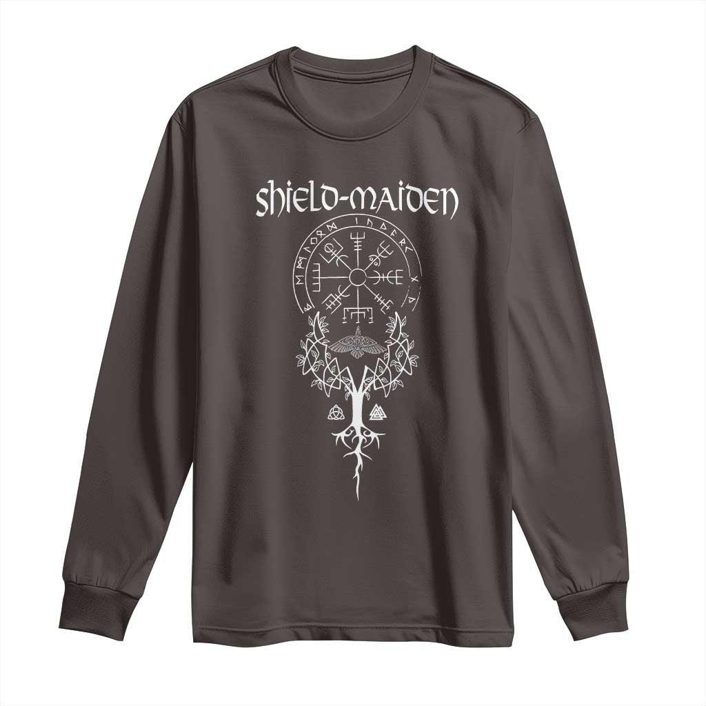Shield Maiden Long Sleeve Shirt Female Warrior Scandinavian Folklore Mythology TS09 Dark Chocolate Print Your Wear