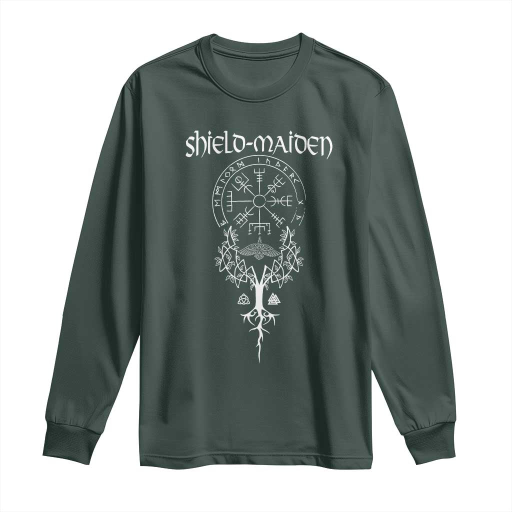 Shield Maiden Long Sleeve Shirt Female Warrior Scandinavian Folklore Mythology TS09 Dark Forest Green Print Your Wear