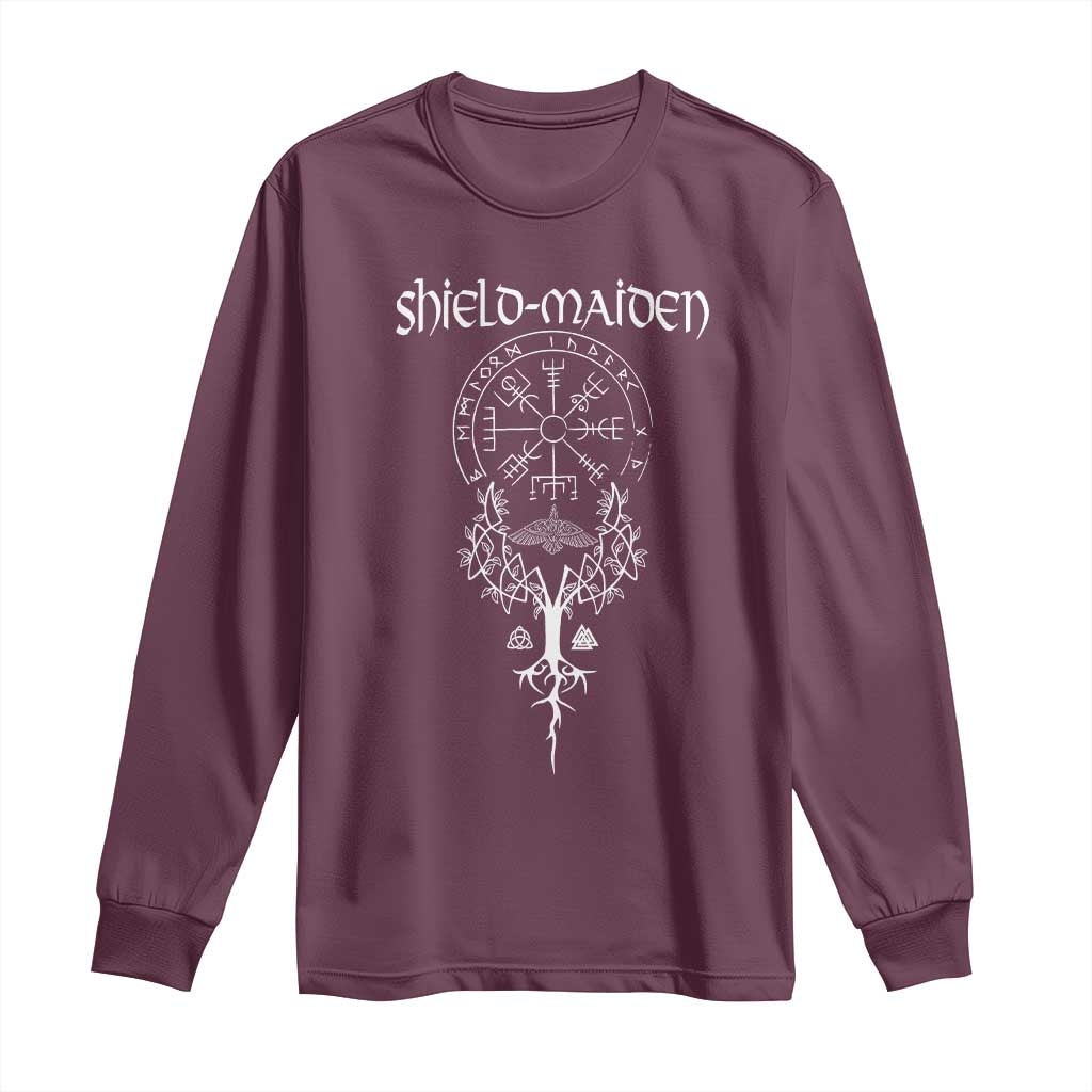 Shield Maiden Long Sleeve Shirt Female Warrior Scandinavian Folklore Mythology TS09 Maroon Print Your Wear