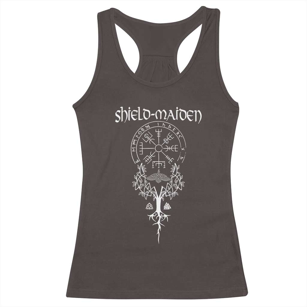Shield Maiden Racerback Tank Top Female Warrior Scandinavian Folklore Mythology TS09 Dark Chocolate Print Your Wear