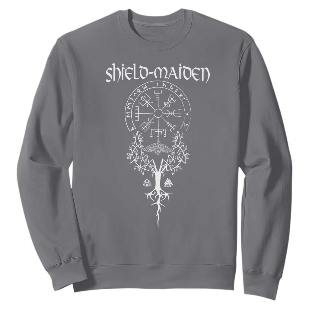 Shield Maiden Sweatshirt Female Warrior Scandinavian Folklore Mythology TS09 Charcoal Print Your Wear