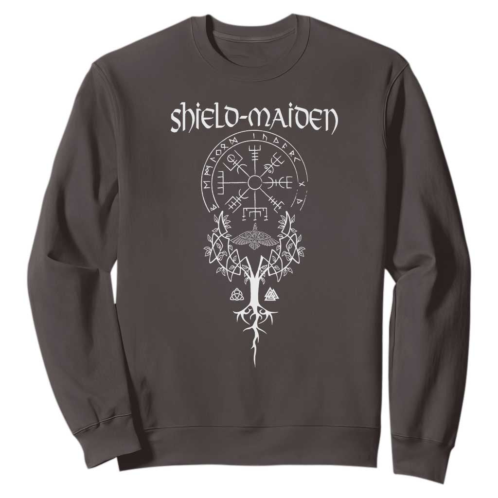 Shield Maiden Sweatshirt Female Warrior Scandinavian Folklore Mythology TS09 Dark Chocolate Print Your Wear