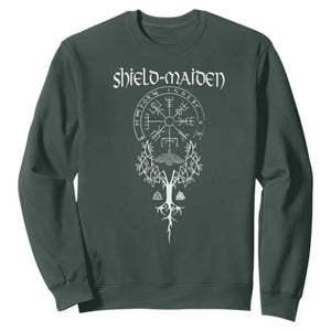 Shield Maiden Sweatshirt Female Warrior Scandinavian Folklore Mythology TS09 Dark Forest Green Print Your Wear