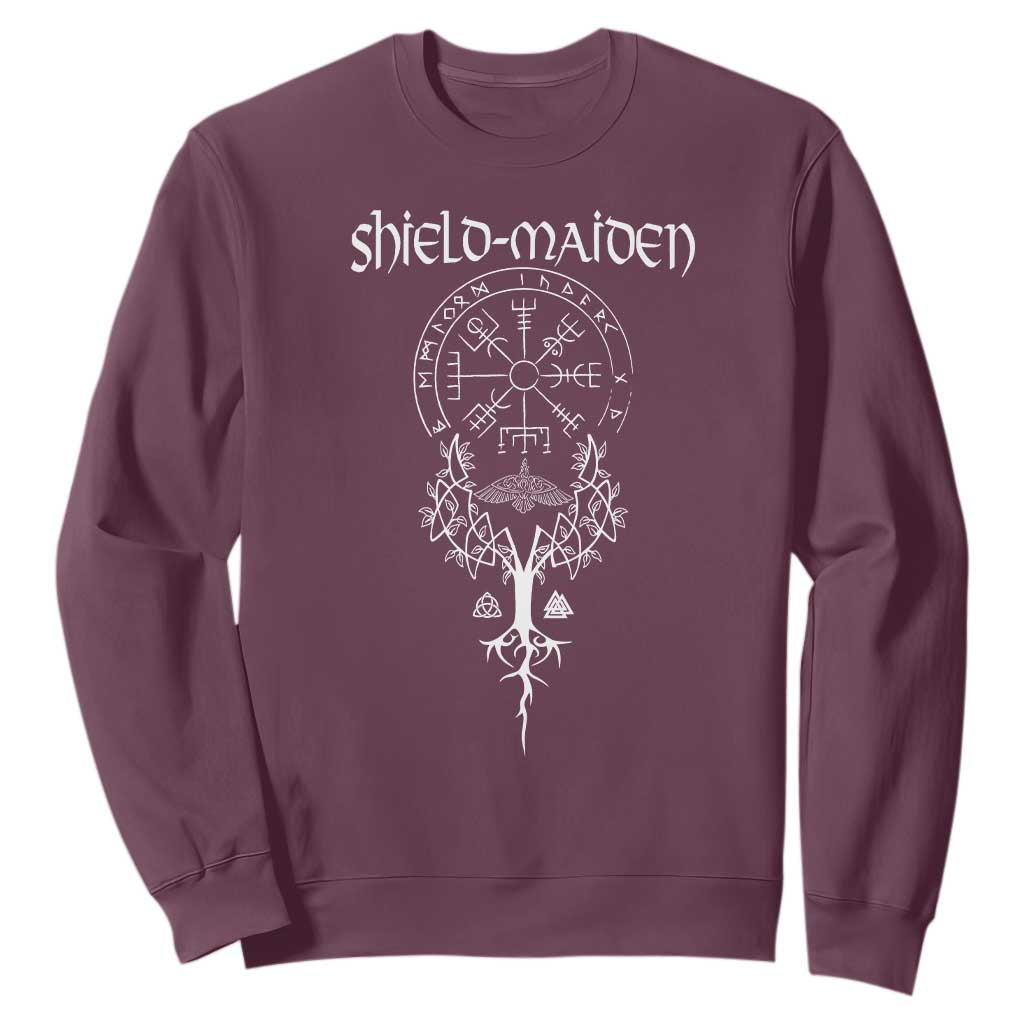 Shield Maiden Sweatshirt Female Warrior Scandinavian Folklore Mythology TS09 Maroon Print Your Wear