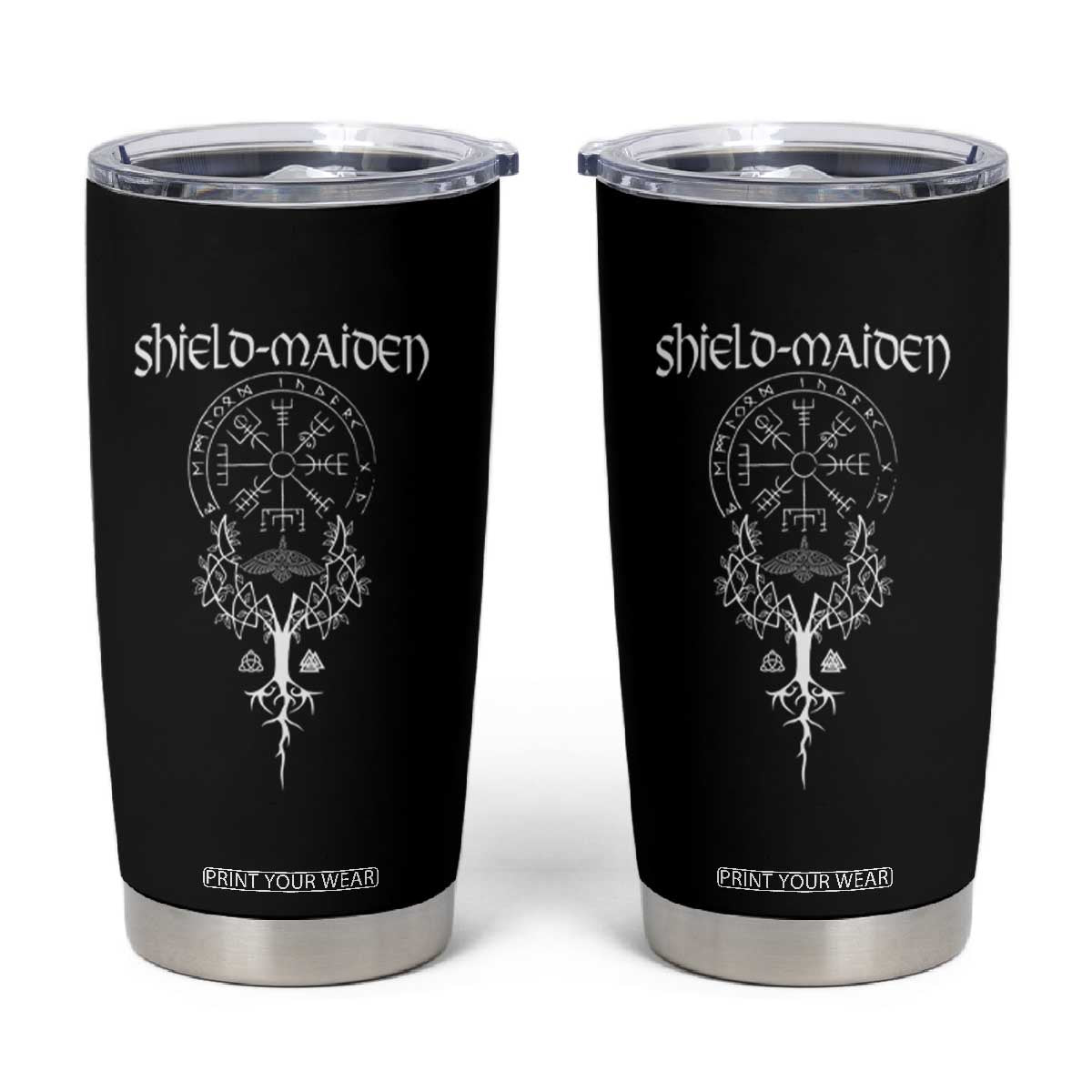 Shield Maiden Tumbler Cup Female Warrior Scandinavian Folklore Mythology TS09 Black Print Your Wear