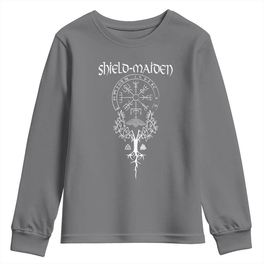 Shield Maiden Youth Sweatshirt Female Warrior Scandinavian Folklore Mythology TS09 Charcoal Print Your Wear