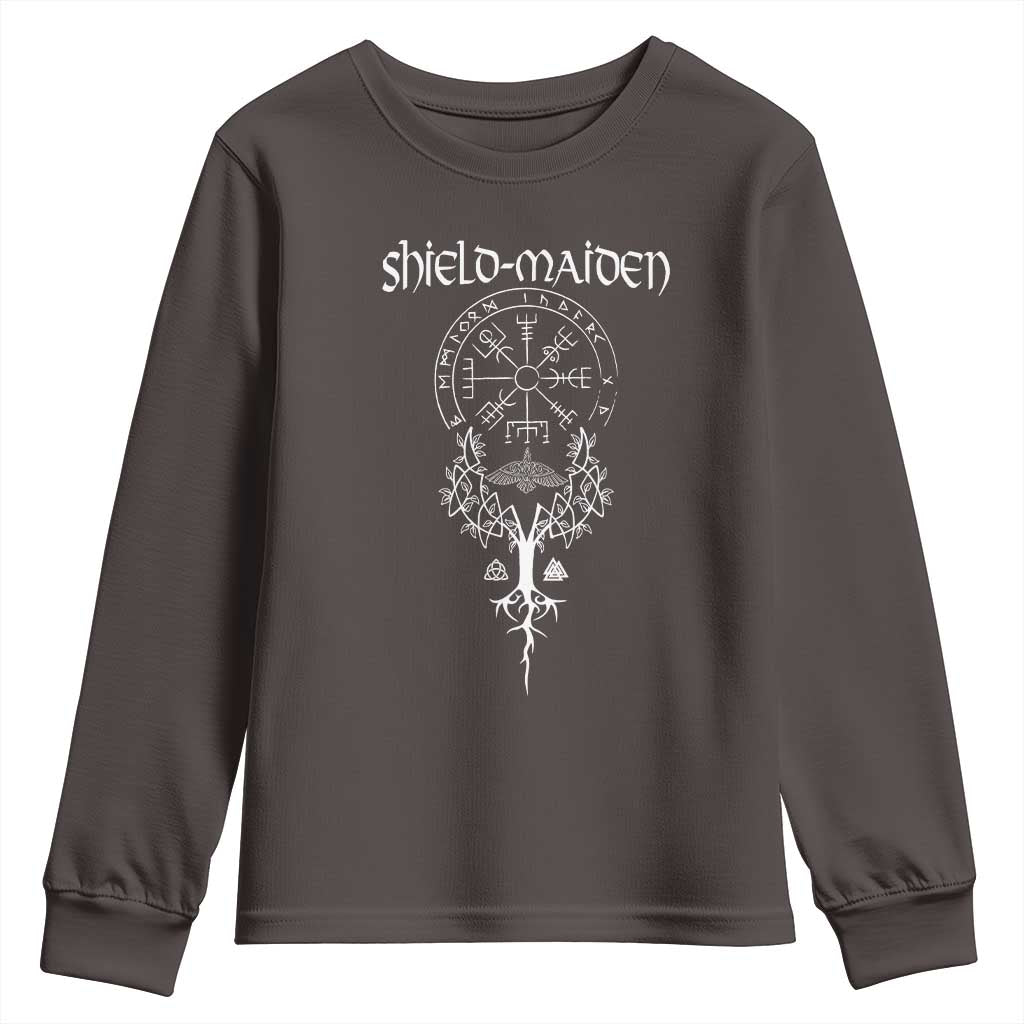 Shield Maiden Youth Sweatshirt Female Warrior Scandinavian Folklore Mythology TS09 Dark Chocolate Print Your Wear