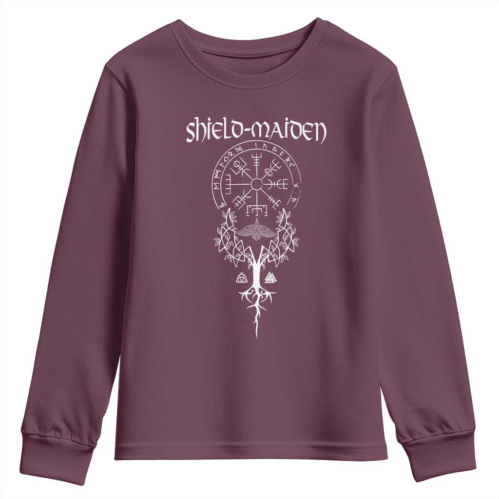 Shield Maiden Youth Sweatshirt Female Warrior Scandinavian Folklore Mythology TS09 Maroon Print Your Wear