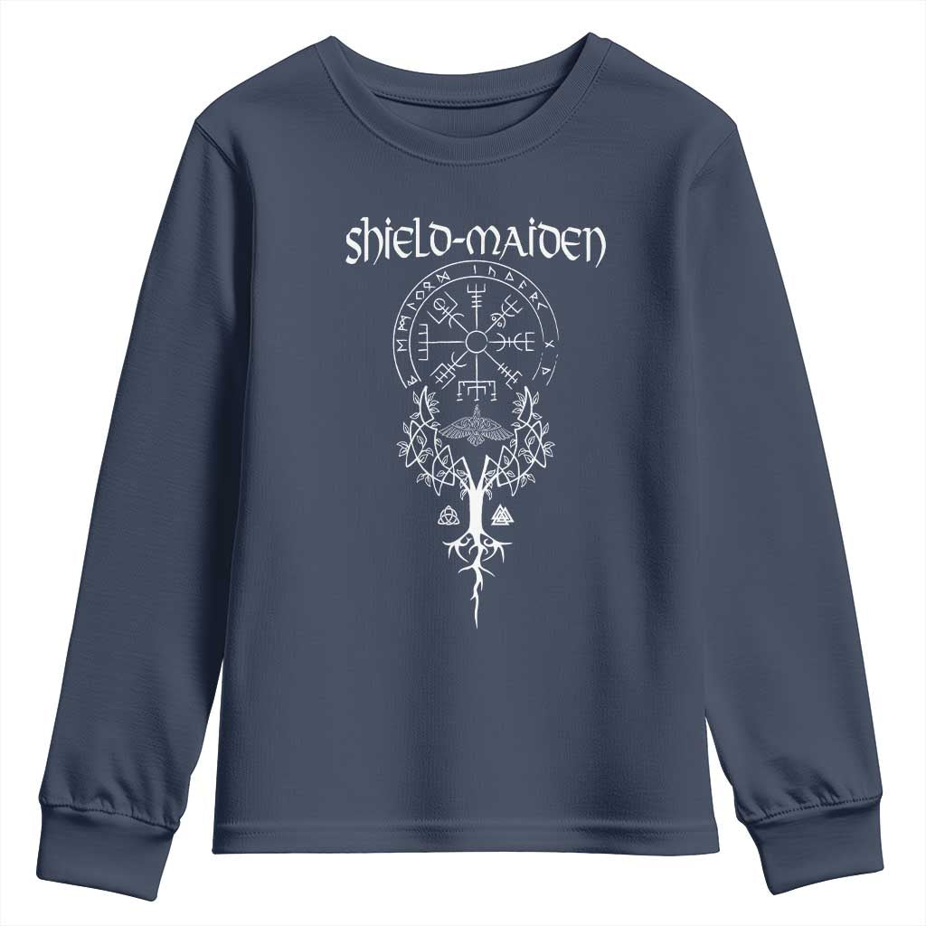 Shield Maiden Youth Sweatshirt Female Warrior Scandinavian Folklore Mythology TS09 Navy Print Your Wear