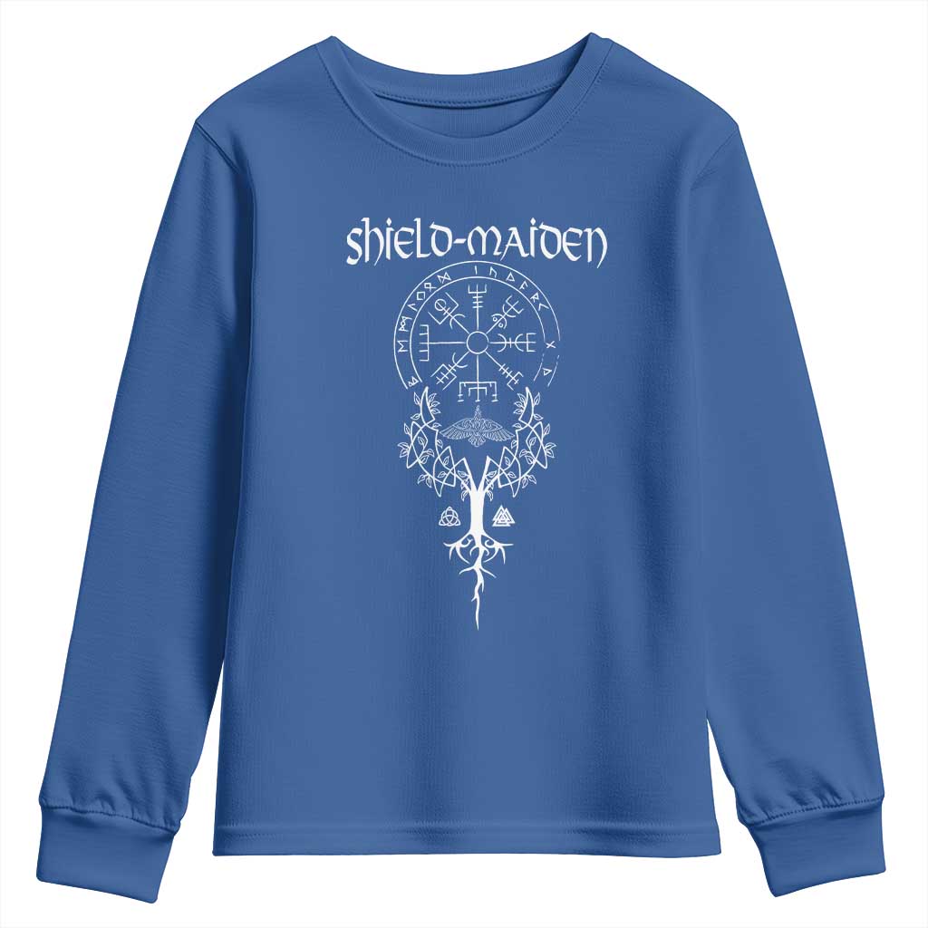 Shield Maiden Youth Sweatshirt Female Warrior Scandinavian Folklore Mythology TS09 Royal Blue Print Your Wear