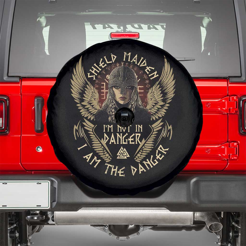 Shield Maiden Spare Tire Cover I Am The Danger Female Warrior Scandinavian Folklore Mythology TS09 Black Print Your Wear