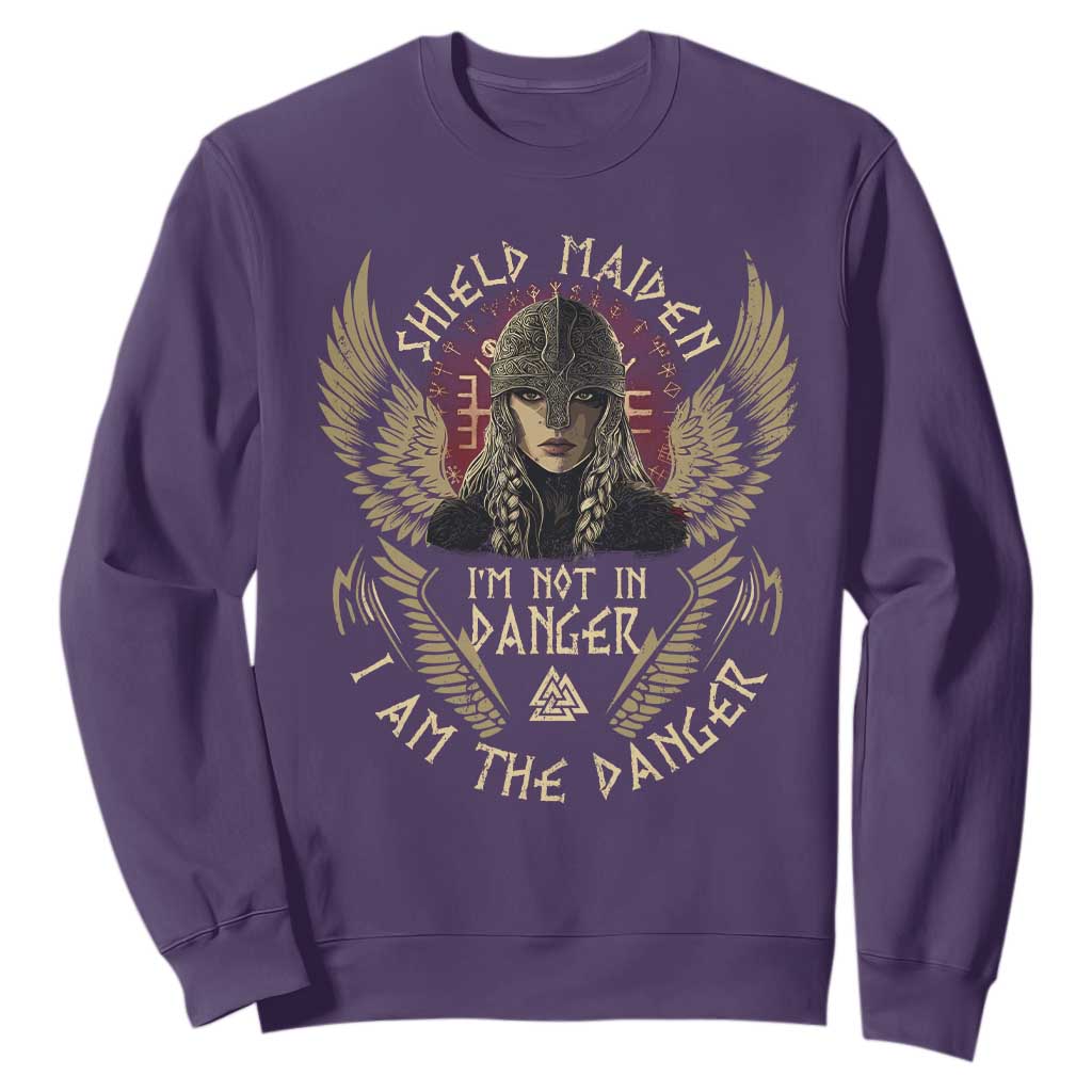 Shield Maiden Sweatshirt I Am The Danger Female Warrior Scandinavian Folklore Mythology TS09 Purple Print Your Wear