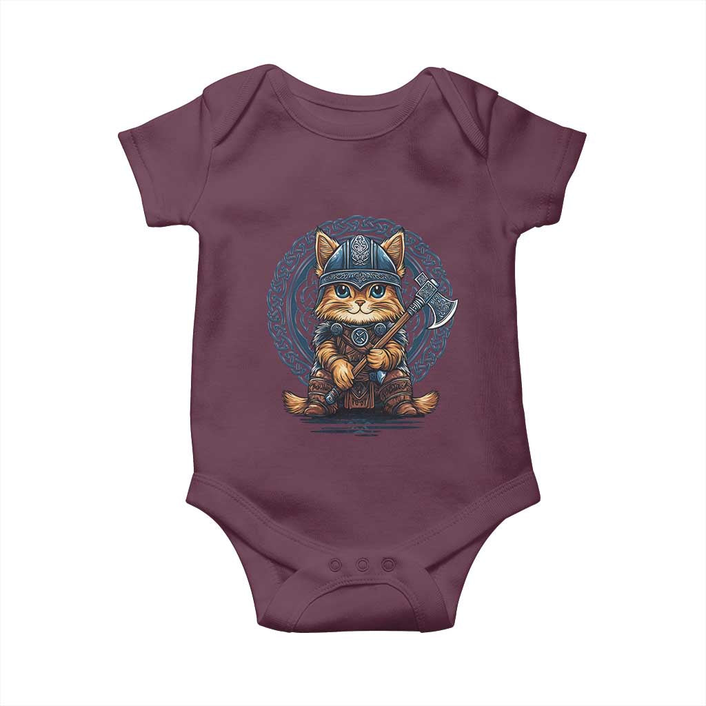 Nordic Norse Viking Cat Warrior Baby Onesie TS09 Maroon Print Your Wear