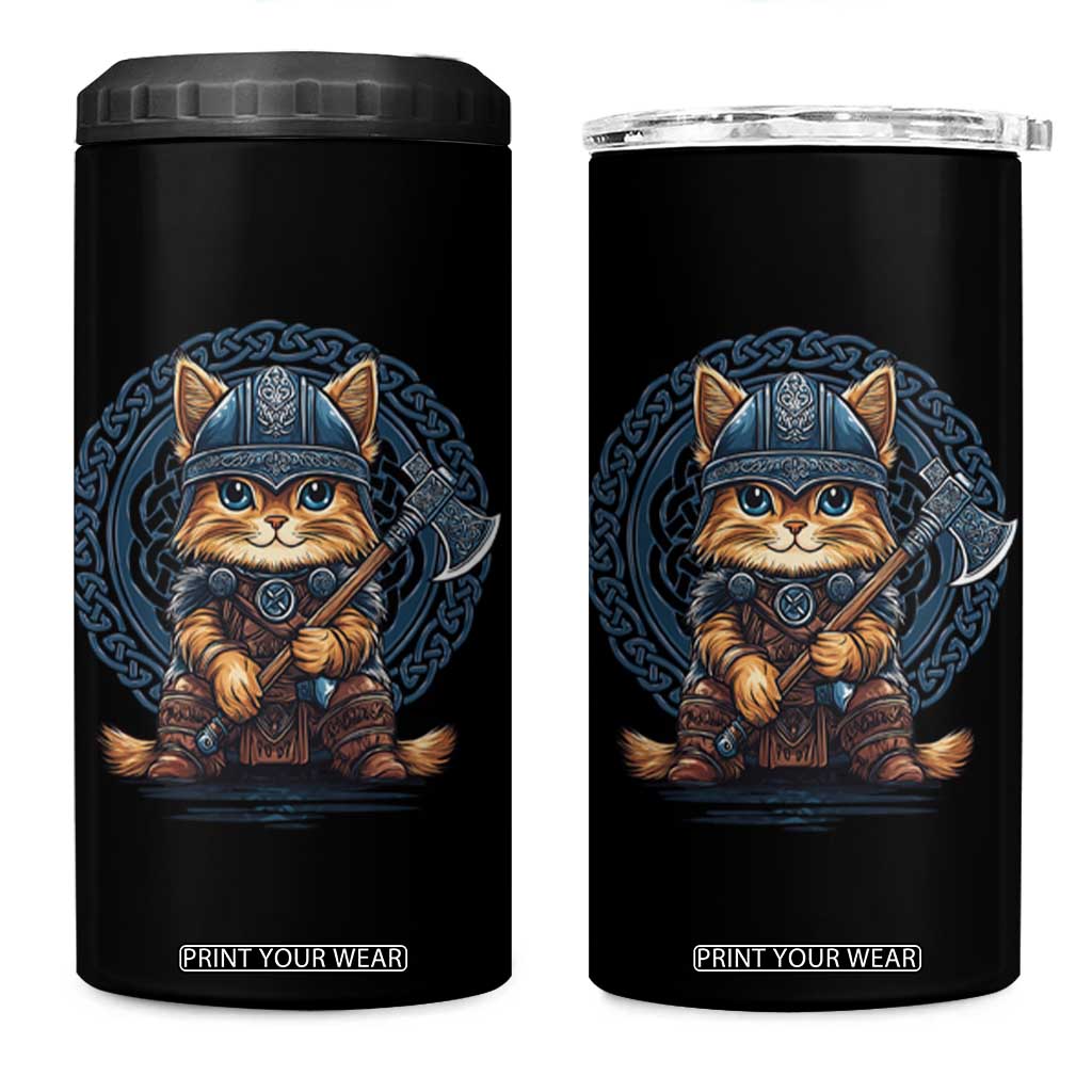 Nordic Norse Viking Cat Warrior 4 in 1 Can Cooler Tumbler TS09 One Size: 16 oz Black Print Your Wear