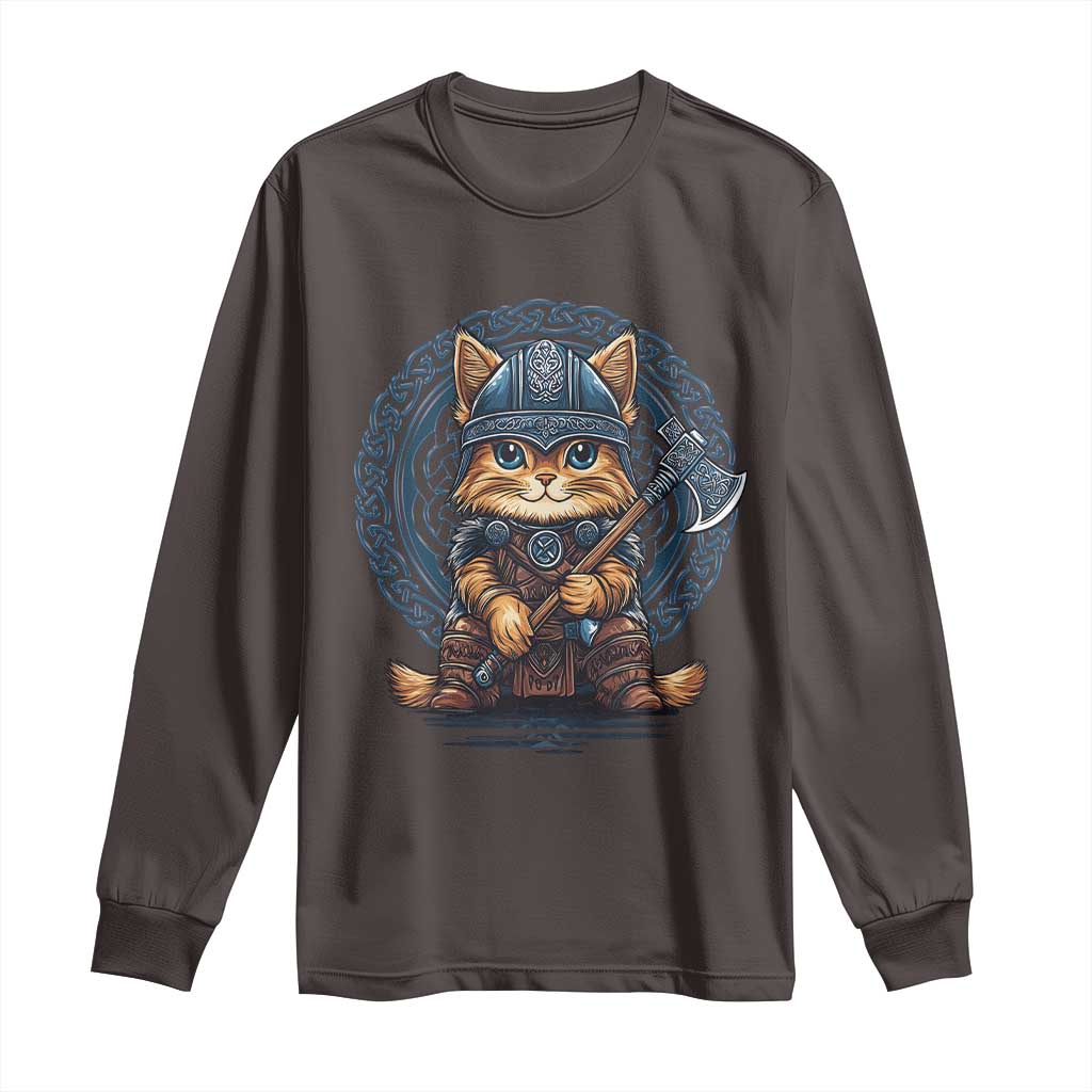 Nordic Norse Viking Cat Warrior Long Sleeve Shirt TS09 Dark Chocolate Print Your Wear