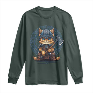 Nordic Norse Viking Cat Warrior Long Sleeve Shirt TS09 Dark Forest Green Print Your Wear