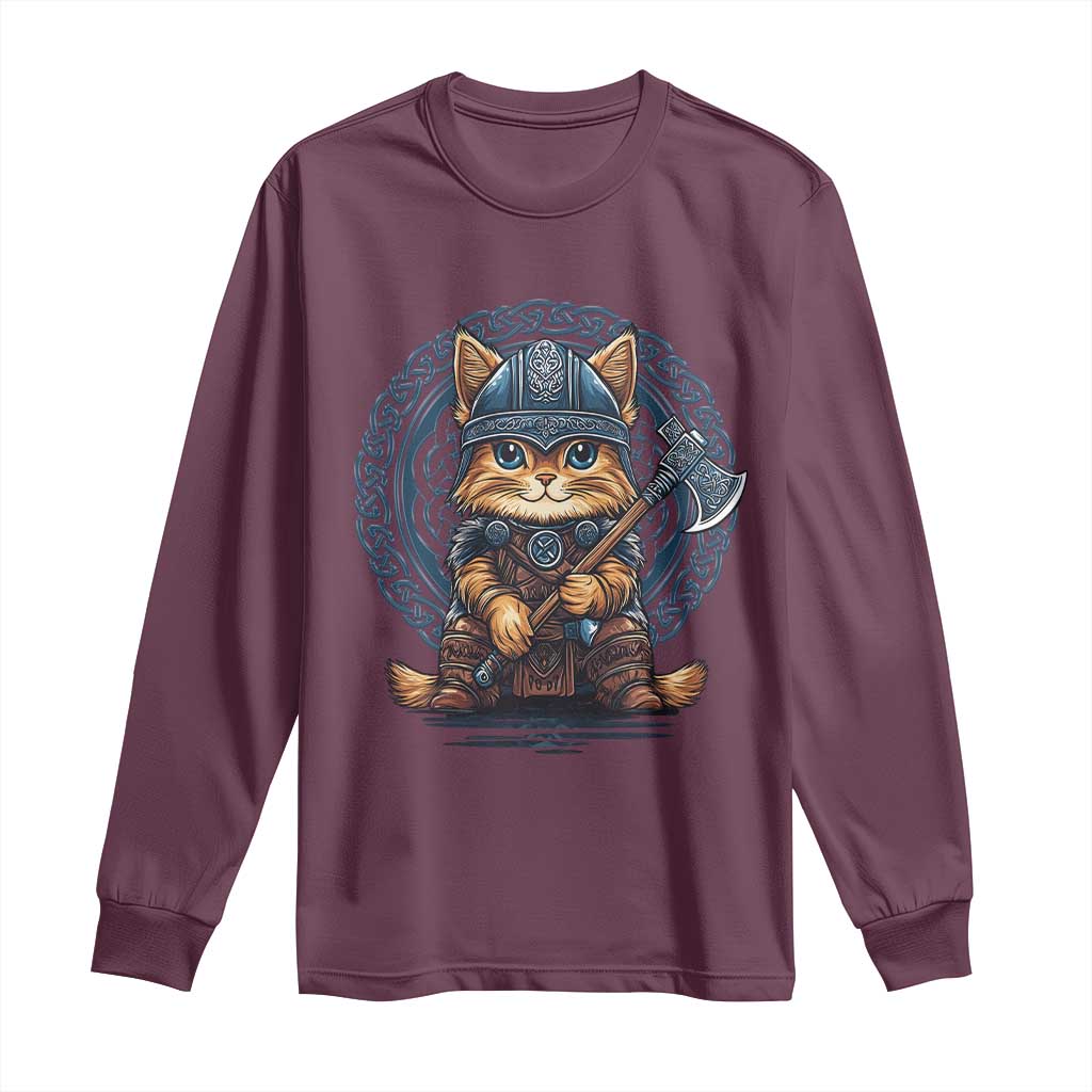 Nordic Norse Viking Cat Warrior Long Sleeve Shirt TS09 Maroon Print Your Wear