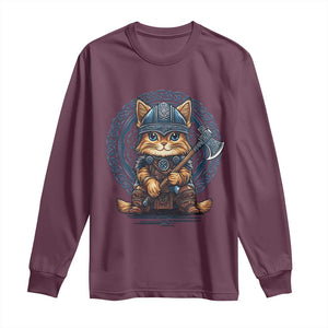 Nordic Norse Viking Cat Warrior Long Sleeve Shirt TS09 Maroon Print Your Wear