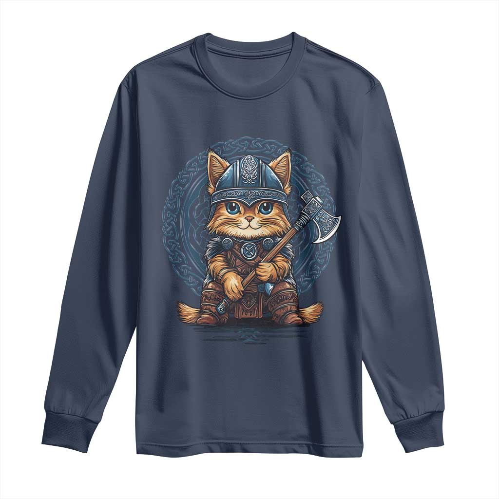 Nordic Norse Viking Cat Warrior Long Sleeve Shirt TS09 Navy Print Your Wear