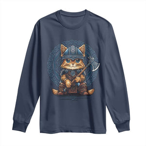 Nordic Norse Viking Cat Warrior Long Sleeve Shirt TS09 Navy Print Your Wear
