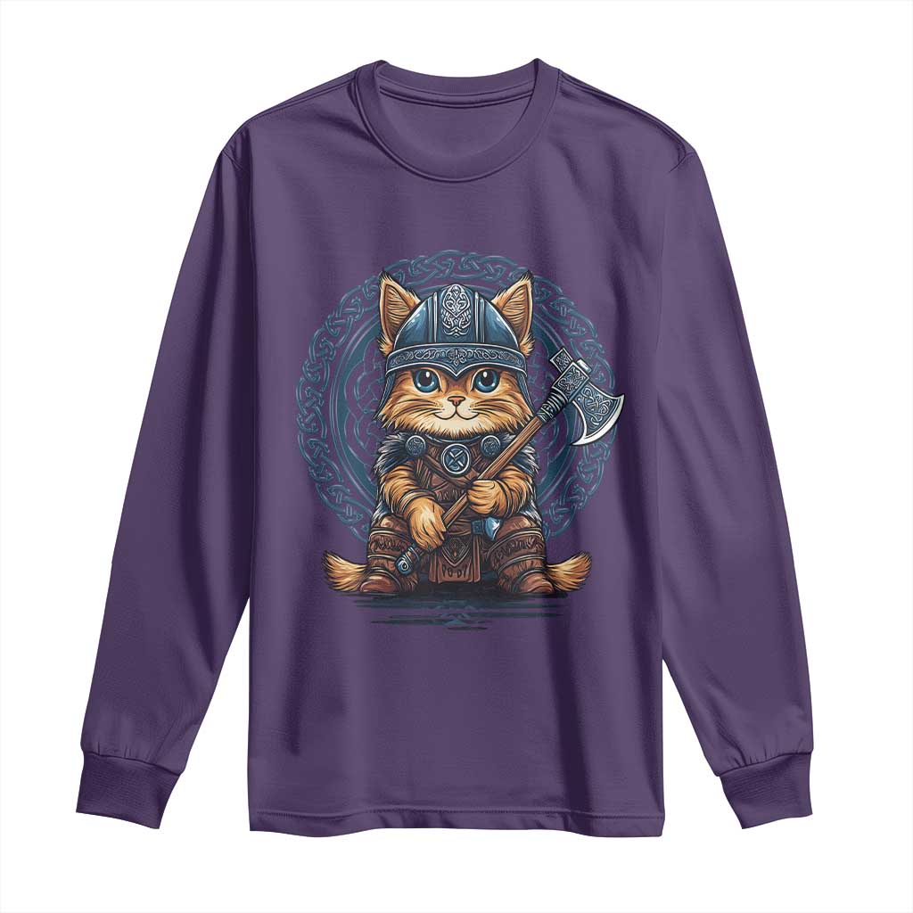 Nordic Norse Viking Cat Warrior Long Sleeve Shirt TS09 Purple Print Your Wear