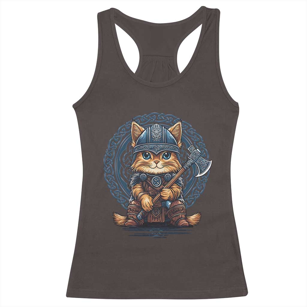 Nordic Norse Viking Cat Warrior Racerback Tank Top TS09 Dark Chocolate Print Your Wear