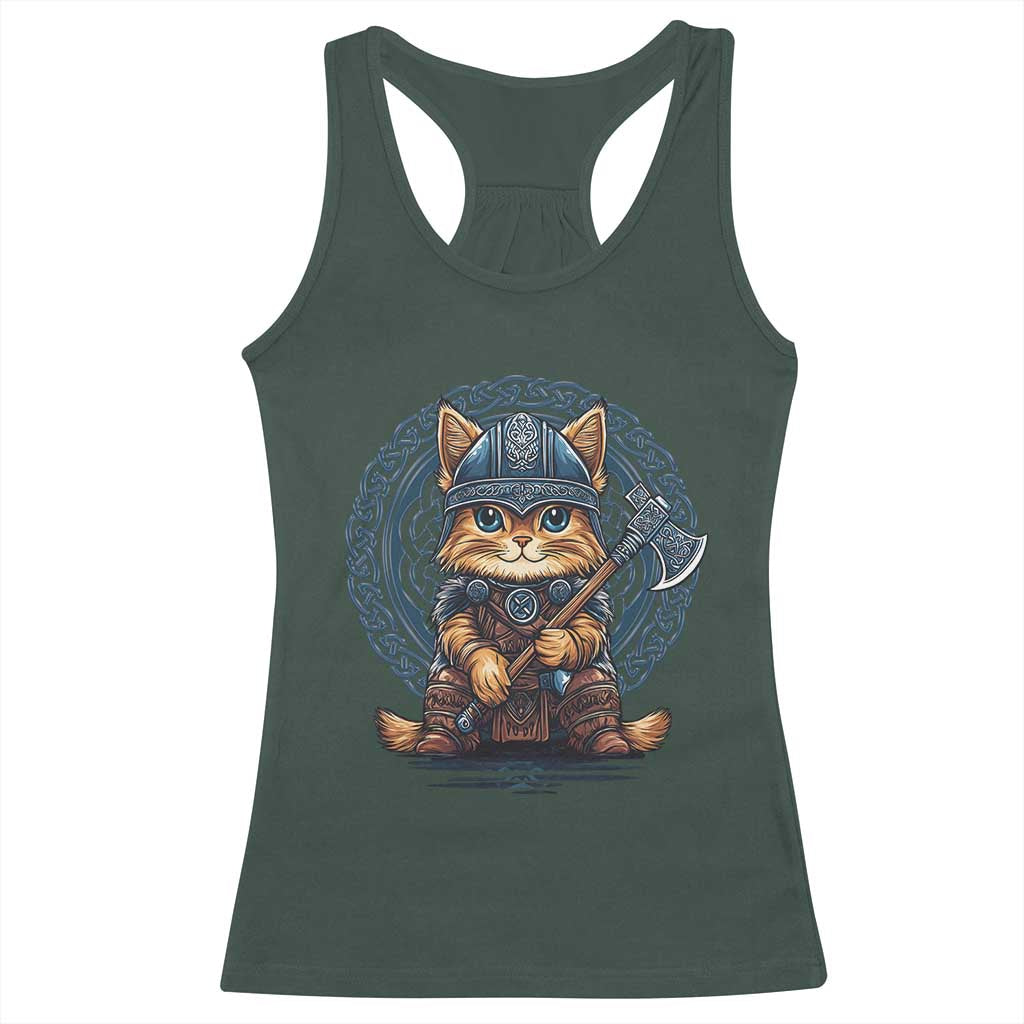 Nordic Norse Viking Cat Warrior Racerback Tank Top TS09 Dark Forest Green Print Your Wear