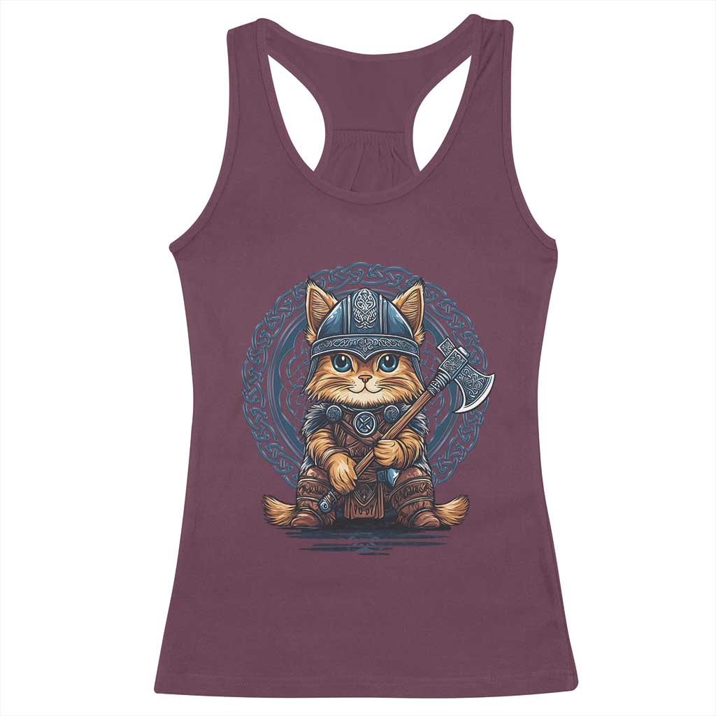 Nordic Norse Viking Cat Warrior Racerback Tank Top TS09 Maroon Print Your Wear