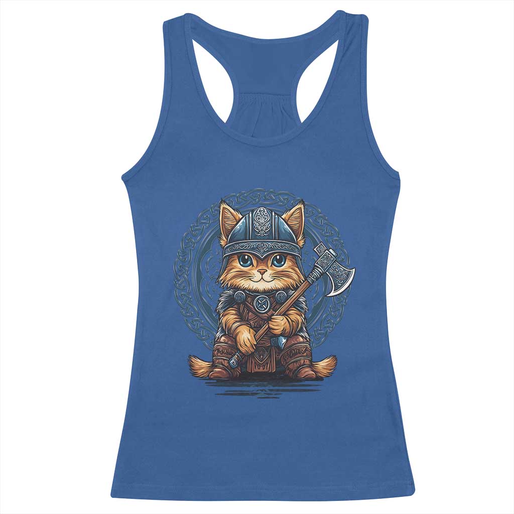Nordic Norse Viking Cat Warrior Racerback Tank Top TS09 Royal Blue Print Your Wear