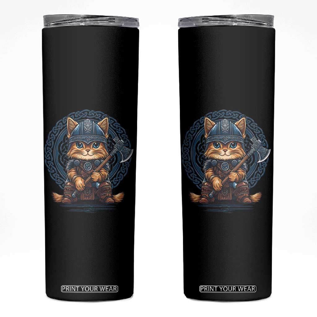 Nordic Norse Viking Cat Warrior Skinny Tumbler TS09 Black Print Your Wear