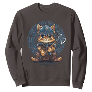Nordic Norse Viking Cat Warrior Sweatshirt TS09 Dark Chocolate Print Your Wear