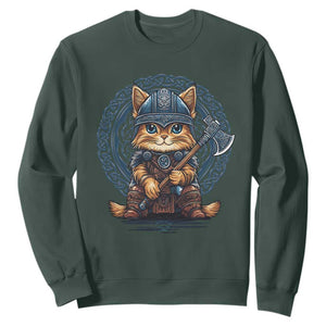 Nordic Norse Viking Cat Warrior Sweatshirt TS09 Dark Forest Green Print Your Wear