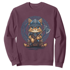Nordic Norse Viking Cat Warrior Sweatshirt TS09 Maroon Print Your Wear