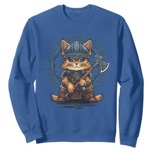 Nordic Norse Viking Cat Warrior Sweatshirt TS09 Royal Blue Print Your Wear
