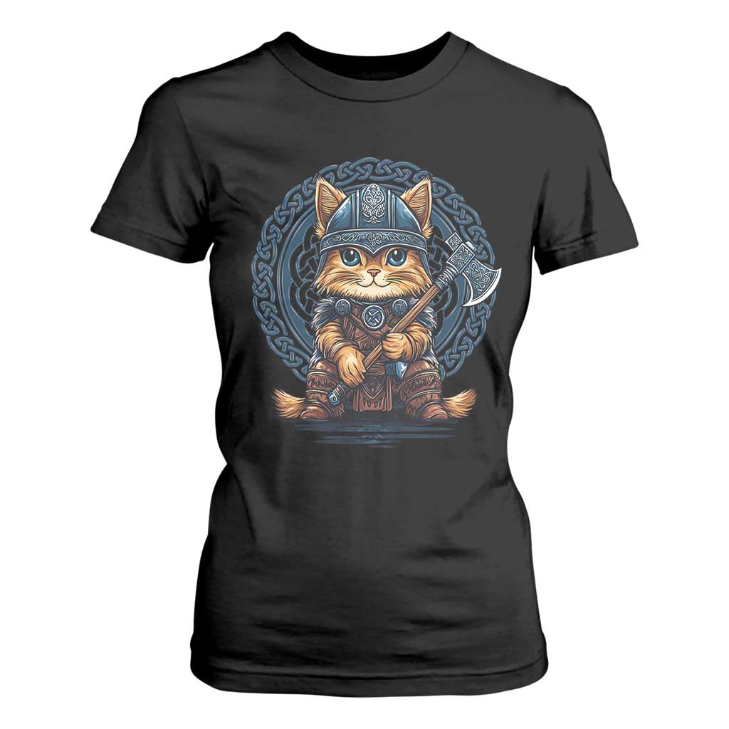 Nordic Norse Viking Cat Warrior T Shirt For Women TS09 Black Print Your Wear