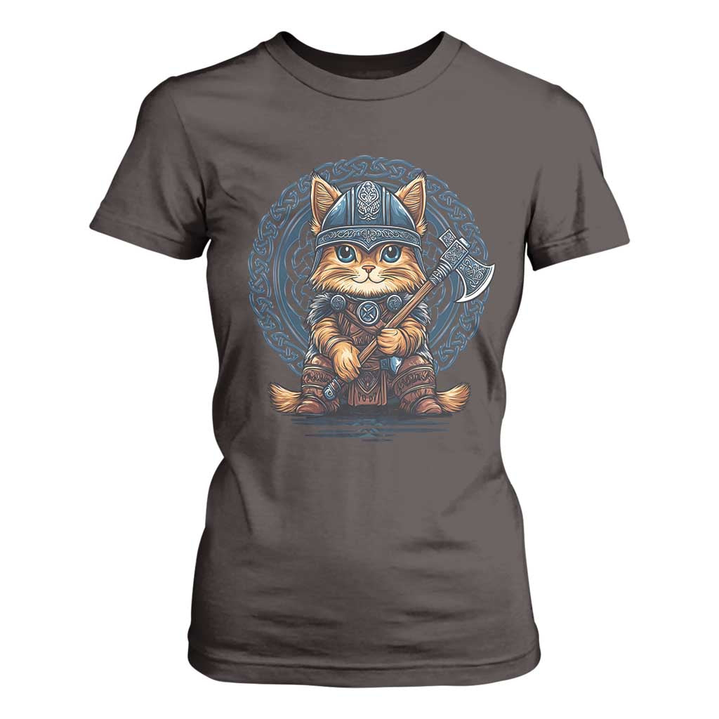 Nordic Norse Viking Cat Warrior T Shirt For Women TS09 Dark Chocolate Print Your Wear