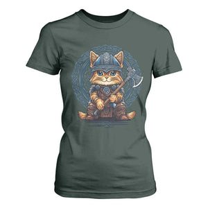 Nordic Norse Viking Cat Warrior T Shirt For Women TS09 Dark Forest Green Print Your Wear
