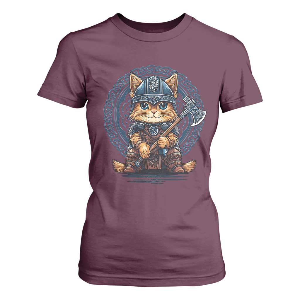 Nordic Norse Viking Cat Warrior T Shirt For Women TS09 Maroon Print Your Wear