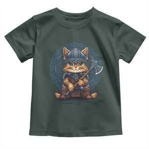 Nordic Norse Viking Cat Warrior Toddler T Shirt TS09 Dark Forest Green Print Your Wear