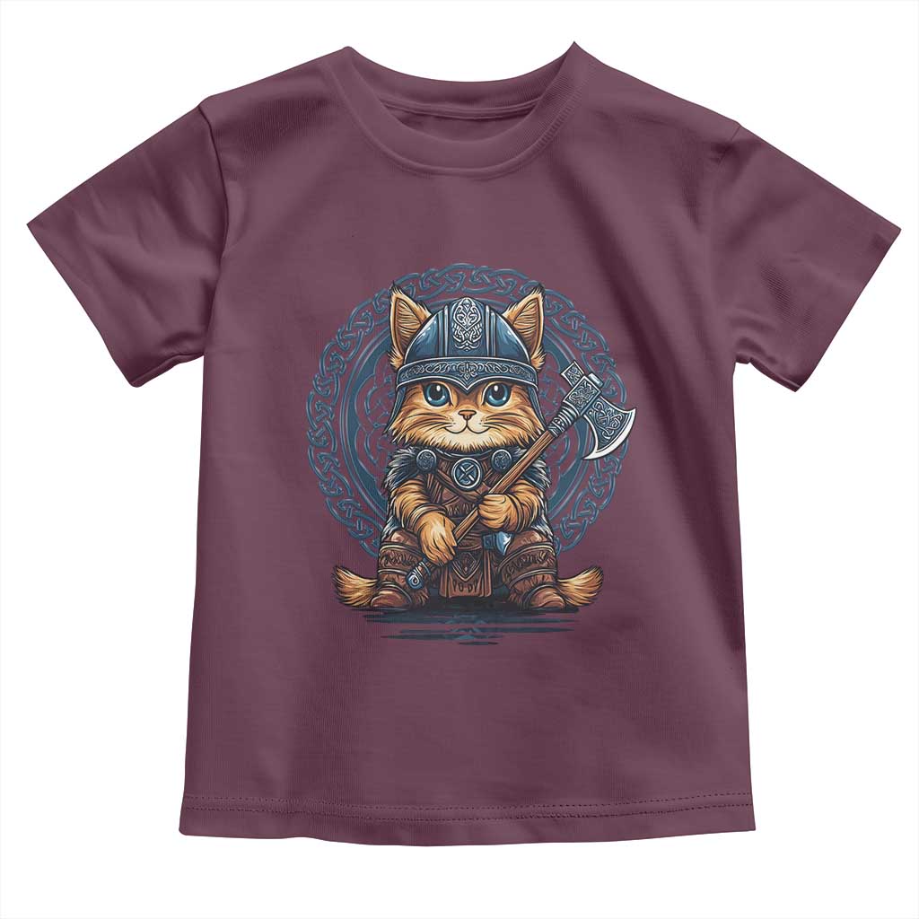 Nordic Norse Viking Cat Warrior Toddler T Shirt TS09 Maroon Print Your Wear