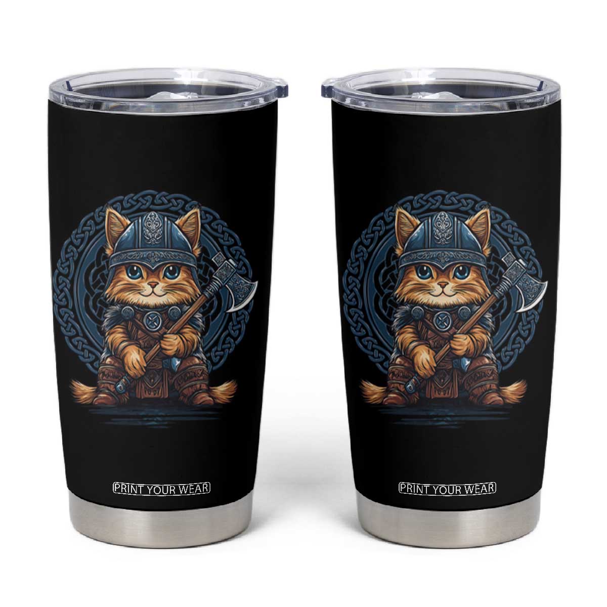 Nordic Norse Viking Cat Warrior Tumbler Cup TS09 Black Print Your Wear