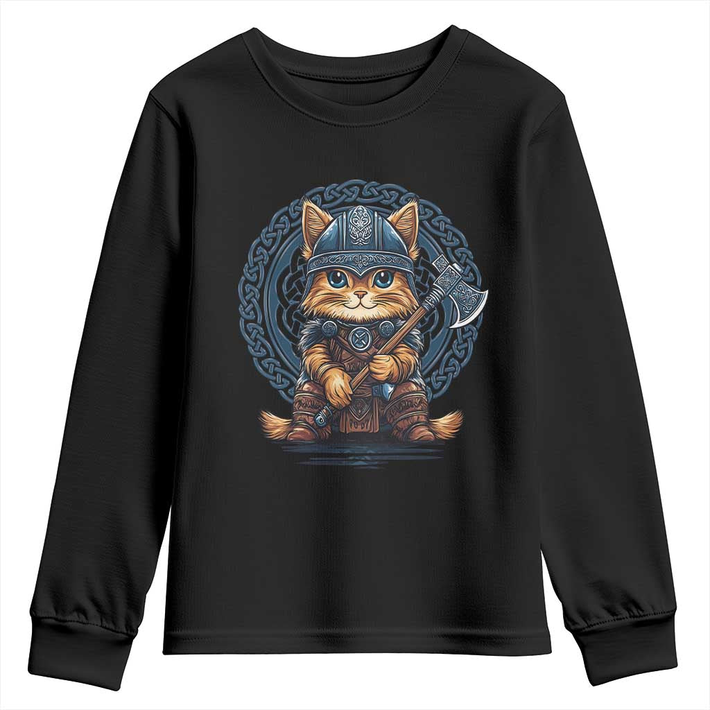Nordic Norse Viking Cat Warrior Youth Sweatshirt TS09 Black Print Your Wear